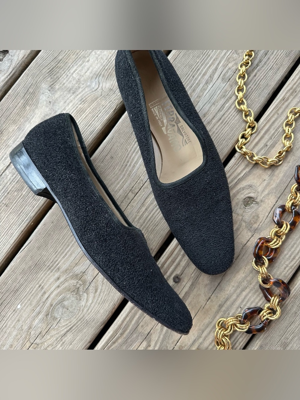 Salvatore Ferragamo Boucle Textured Black Loafer 8.5
